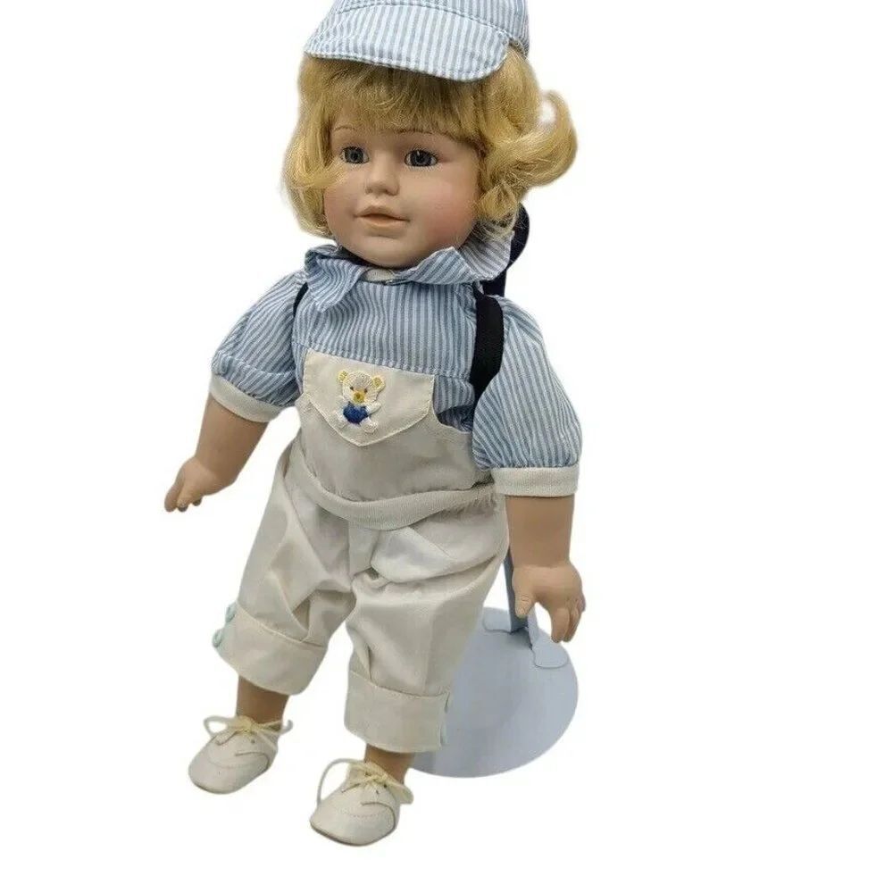 Vintage Homco Porcelain Ceramic Doll Blonde Boy Backpack